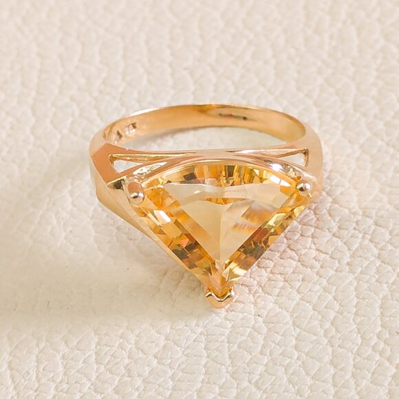 Late ’70s 14K Gold Fancy-Cut Citrine Statement Ring (4.72 g), Size 7.75 - Picture 3 of 15